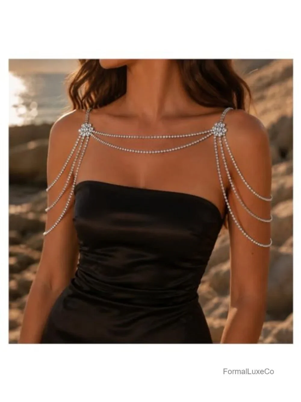 Multi-Layered Rhinestone Shoulder Chain Crystal Tassel Body Jewelry Bridal